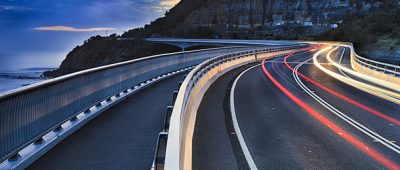 Bridge roadway over ocean.