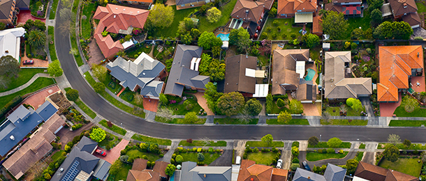 Bird's-eye view of Melbourne suburbs